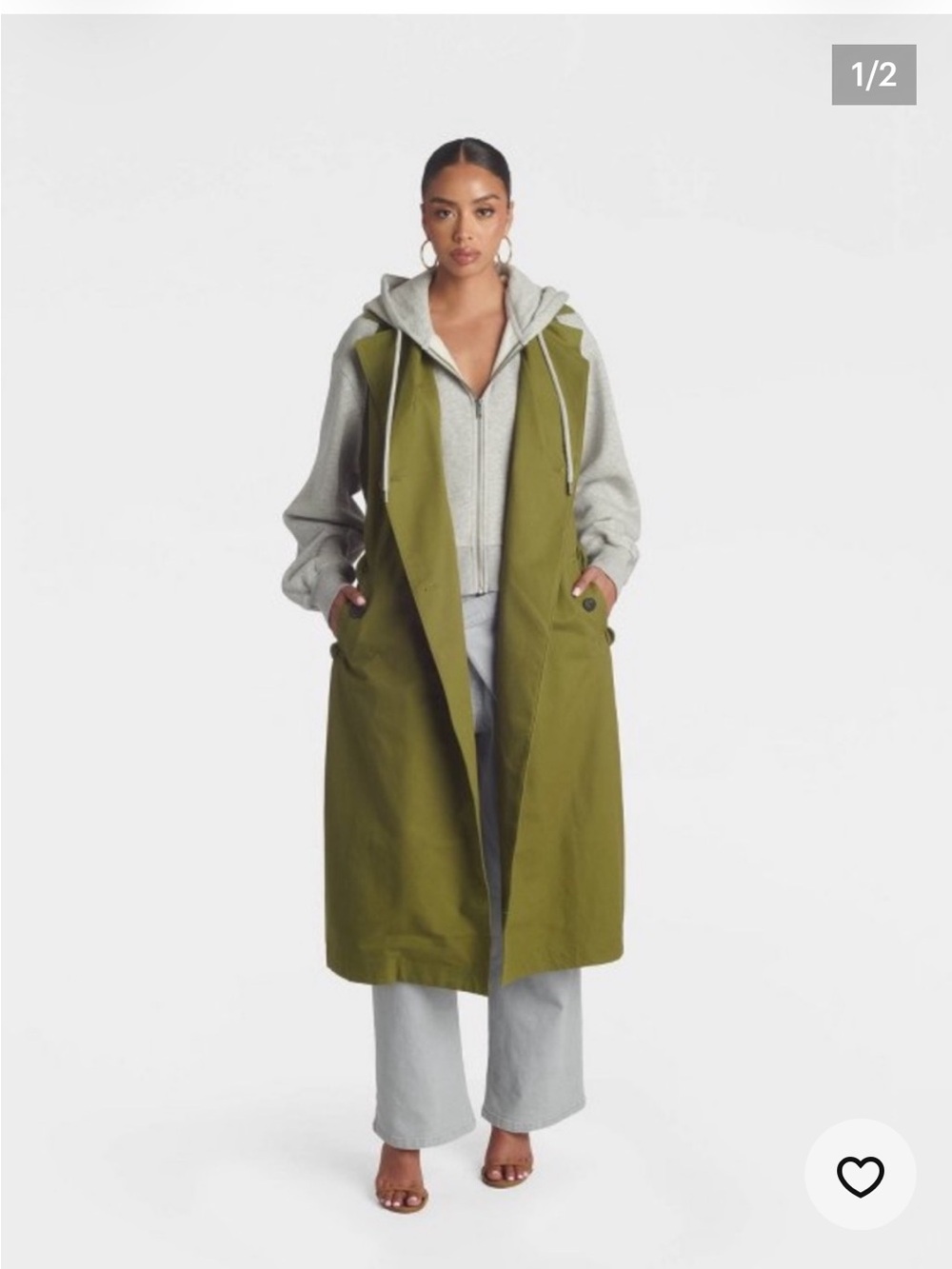 KBB Olive Long Sleeveless Trench Vest